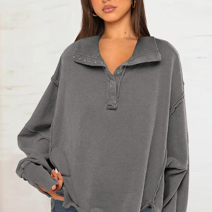 Exposed Seam Side Slit Long Sleeve Sweatshirt