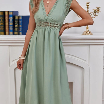 Lace Detail V-Neck Cap Sleeve Dress