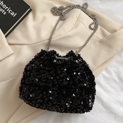 Sequin Chain Drawstring Bucket Bag