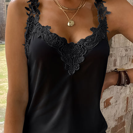 Full Size Lace Detail V-Neck Tank