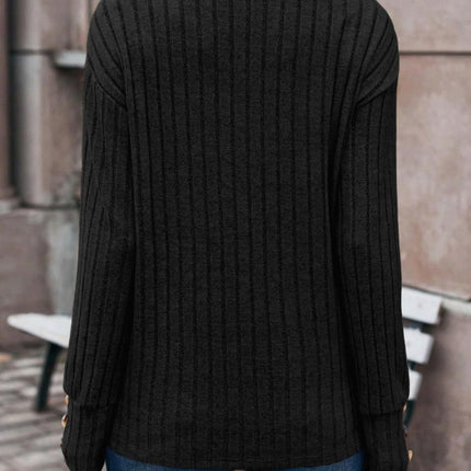 Ribbed V-Neck Long Sleeve T-Shirt