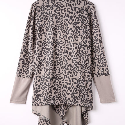 Leopard Open Front Long Sleeve Cover-Up