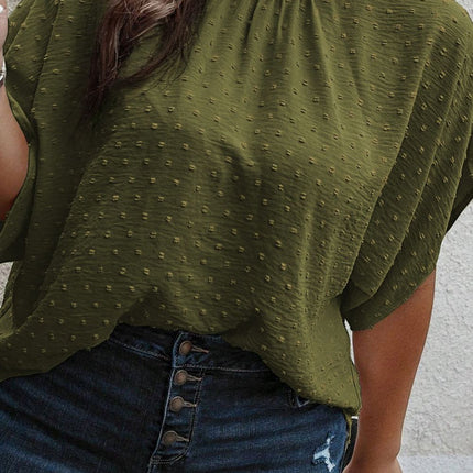 Plus Size Swiss Dot Tied Mock Neck Blouse