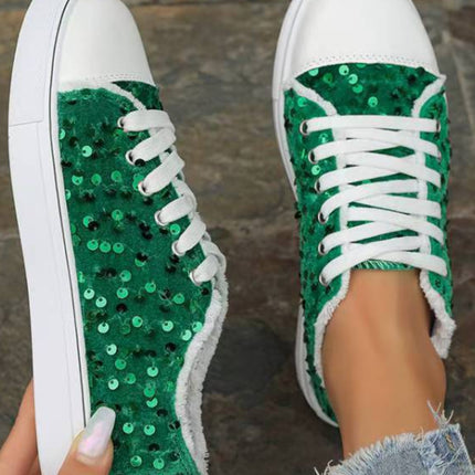 Sequin Round Toe Flat Sneakers