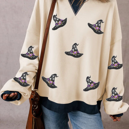 Sequin Hat Print Long Sleeve Sweatshirt