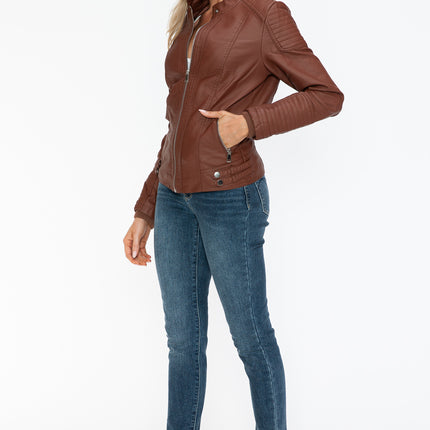 Snobbish Faux Leather Biker Jacket with Side Zip Pockets