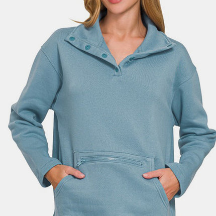 Zenana Turtleneck Half Snap Fleece Sweatshirt