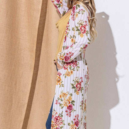 And The Why Floral Kimono Open Front Longline Cardigan