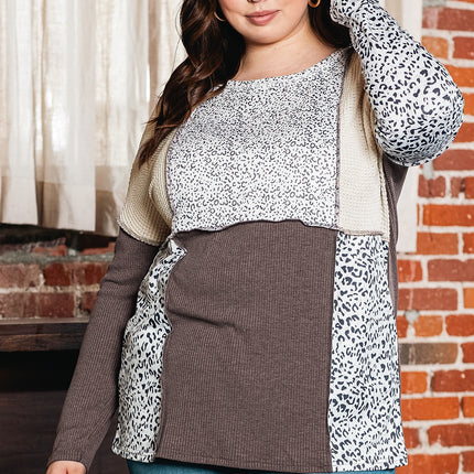 Plus Size Leopard Round Neck Sweatshirt