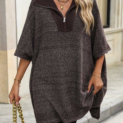 Slit Quarter Zip Half Sleeve Sweater