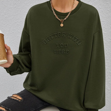 Stereoscopic Letter Round Neck Long Sleeve Sweatshirt