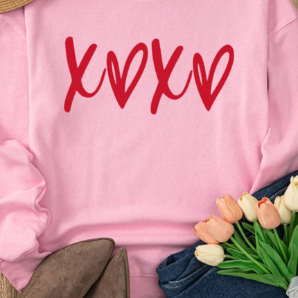 Valentine’s Day XOXO Round Neck Drop Shoulder Sweatshirt