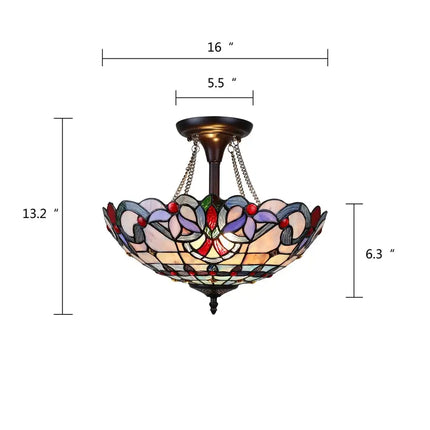 GRENVILLE Victorian Tiffany-Style Dark Bronze 2 Light Semi-Flush Ceiling Fixture