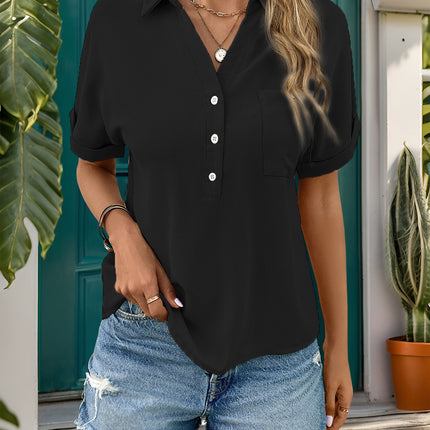 Johnny Collar Half Sleeve Blouse