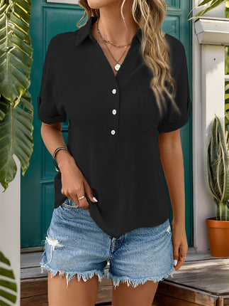 Johnny Collar Half Sleeve Blouse