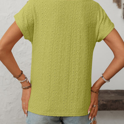 Mandy Eyelet Round Neck Short Sleeve Top