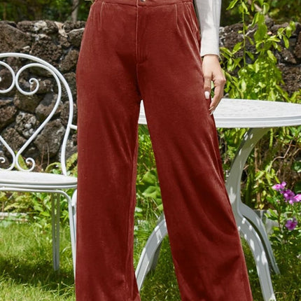 Velvet Wide Leg Pants with Pockets