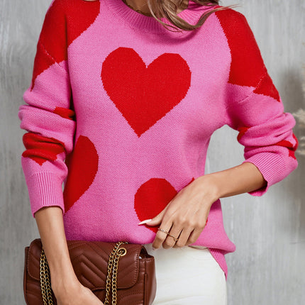 Angel Wings Contrast Heart Dropped Shoulder Long Sleeve Sweater