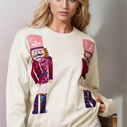 Double Take Full Size Nutcracker Sequin Long Sleeve Sweater