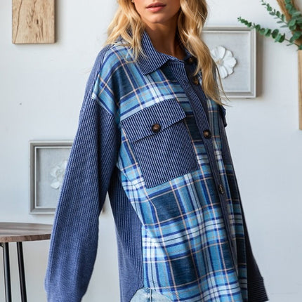 OH Plaid Button Up Long Sleeve Shacket with Breast Pockets