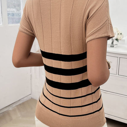 Striped Round Neck Short Sleeve Knit Top