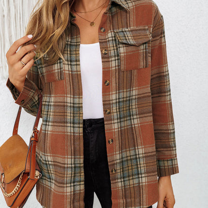 Plaid Collared Neck Button Up Long Sleeve Shirt