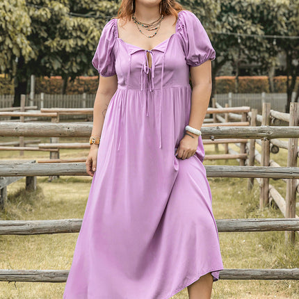 Plus Size Tie Neck Short Sleeve Dress