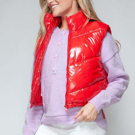 Snobbish Zip Up Turtleneck Shiny Quilted Vest