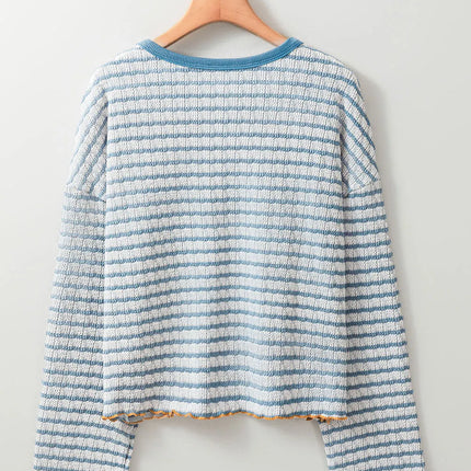 Striped Round Neck Dropped Shoulder Long Sleeve Top