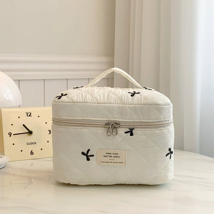 Bow Embroidered Quilted Storage Bag with Zip