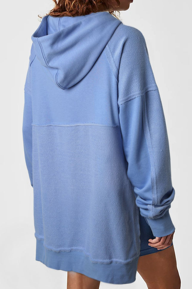 Exposed Seam Kangaroo Pocket Long Sleeve Hoodie