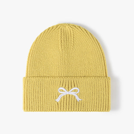 Embroidered Bow Knit Hat