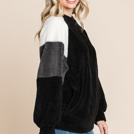 Culture Code Color Block Faux Fur Raglan Sleeve Sweatshirt