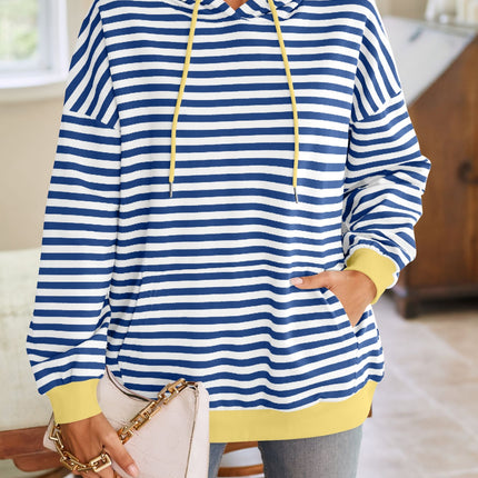 Lovelet Drawstring Striped Long Sleeve Hoodie - Vickie Lynn's