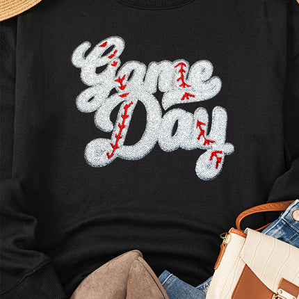 Letter Graphic Round Neck Long Sleeve Sweatshirt