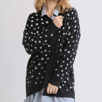 Umgee Polka Dot Open Front Drop Shoulder Cardigan