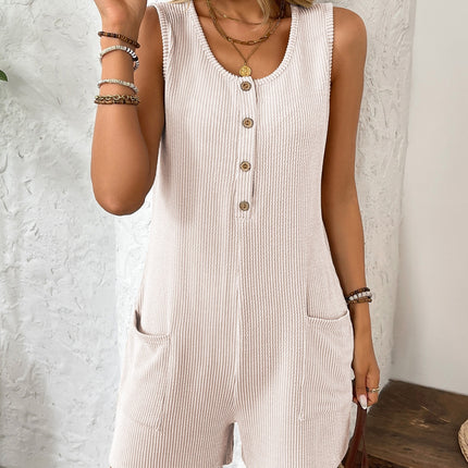 Pocketed Round Neck Sleeveless Romper