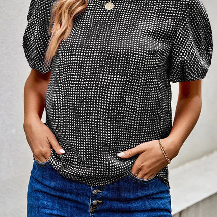 Printed Round Neck Short Sleeve Blouse