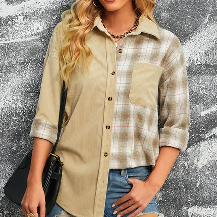 Plaid Button Up Drop Shoulder Shacket