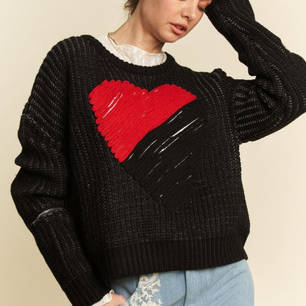 Davi & Dani Contrast Heart Dropped Shoulder Sweater