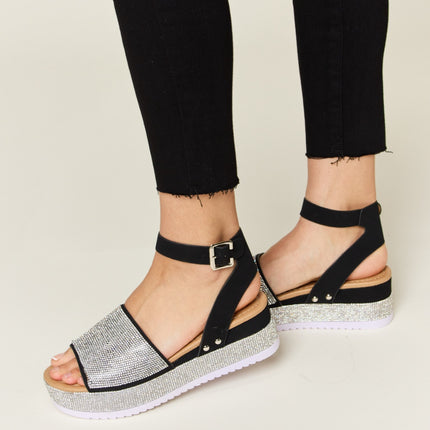 Forever Link Rhinestone Buckle Strappy Wedge Sandals