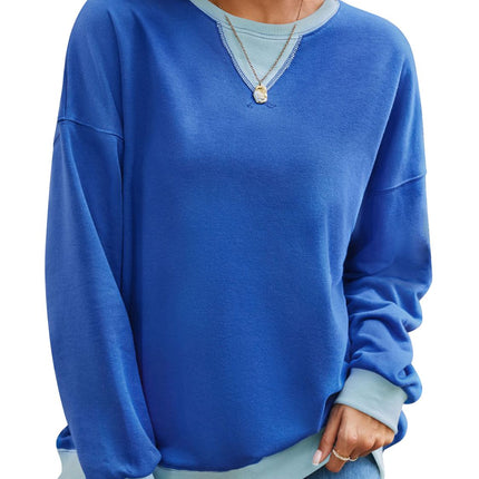 Lovelet Contrast Round Neck Long Sleeve Sweatshirt