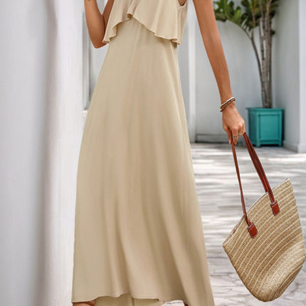 Perfee Tied Ruffled Scoop Neck Sleeveless Dress