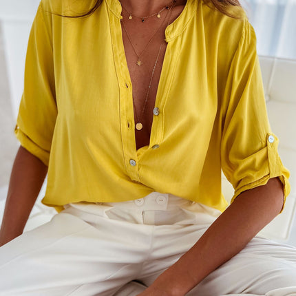 Half Button Notched Half Sleeve Blouse