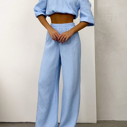 Off Shoulder Long Sleeve Top and Pants Set