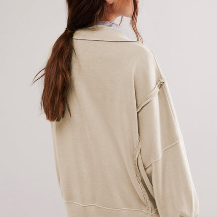 Exposed Seam Side Slit Long Sleeve Sweatshirt