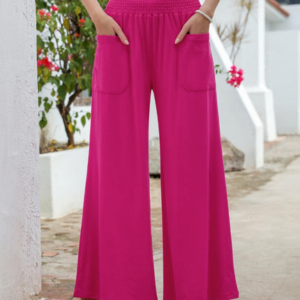 Pocketed Elastic Waist Wide Leg Pants