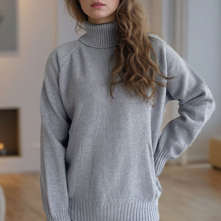 Ribbed Turtleneck Raglan Sleeve Sweater