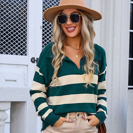 Striped Johnny Collar Knit Top