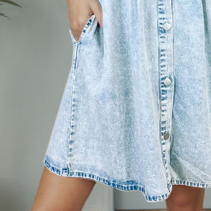 Button Up Flounce Sleeve Denim Dress